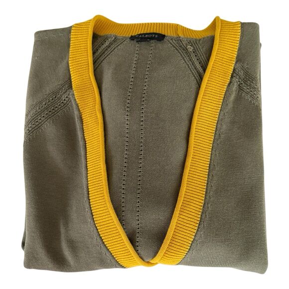Talbots Sagebrush Olive Gold Tipped Girlfriend Cardigan Sweater Size Large - Picture 6 of 14